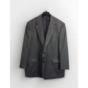 Hart Schaffner Marx Sport Coat Mens 46R Blazer Jacket Grey Windowpane‎ Plaid